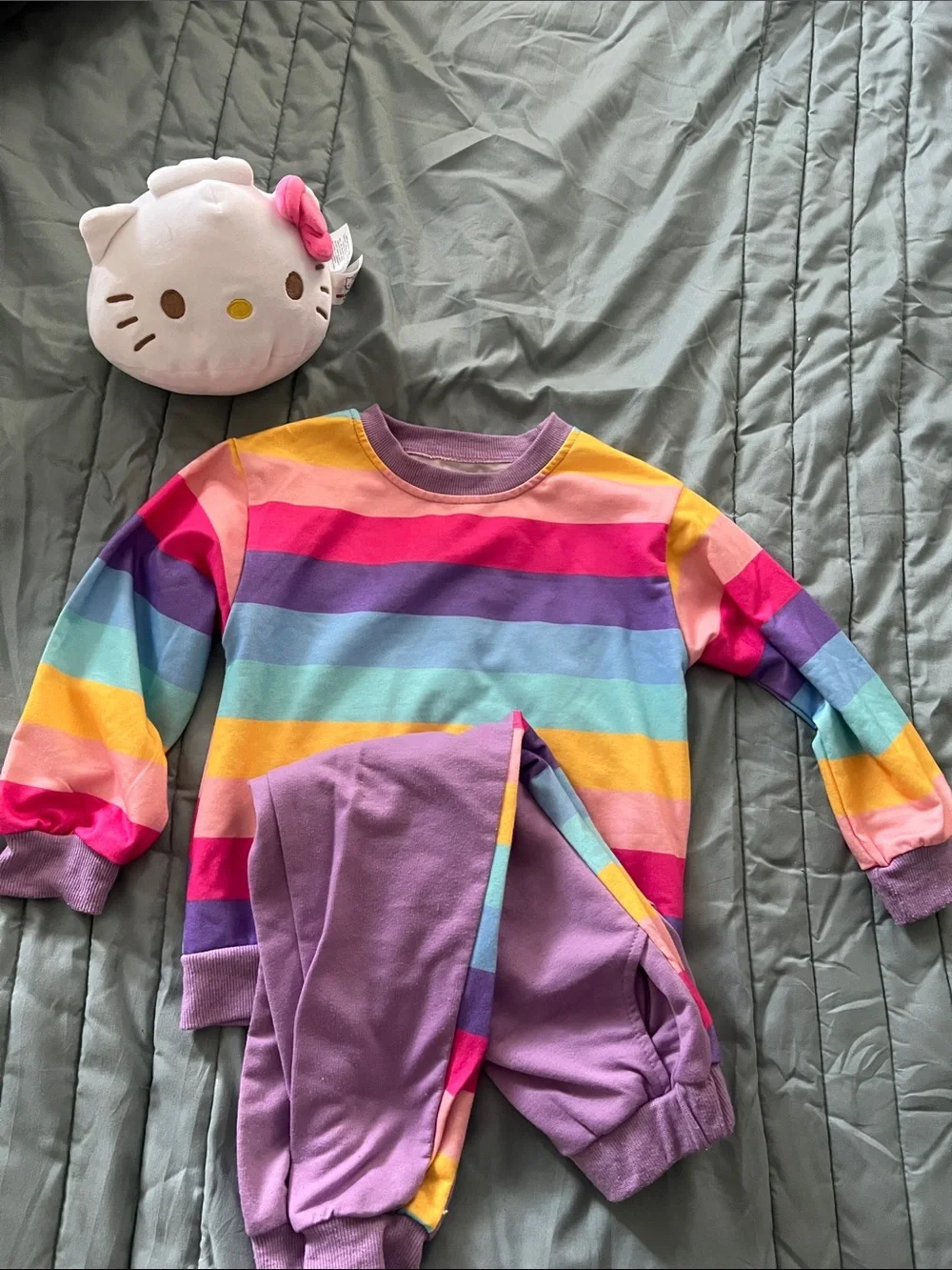 Girls Rainbow Stripe Purple Lounge Pajama Set